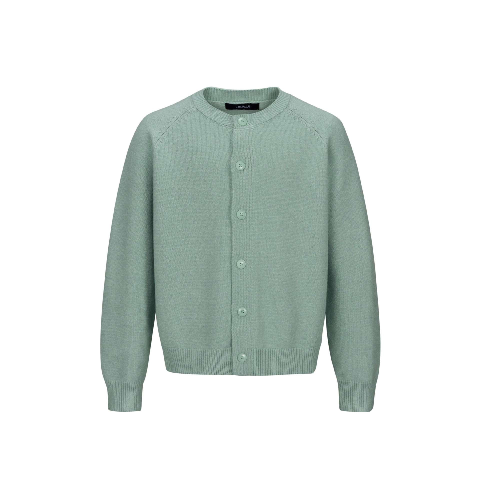 Women's Fine Round Neck Cardigan with Raglan Sleeves and Concealed Button Placket Chichicherry
