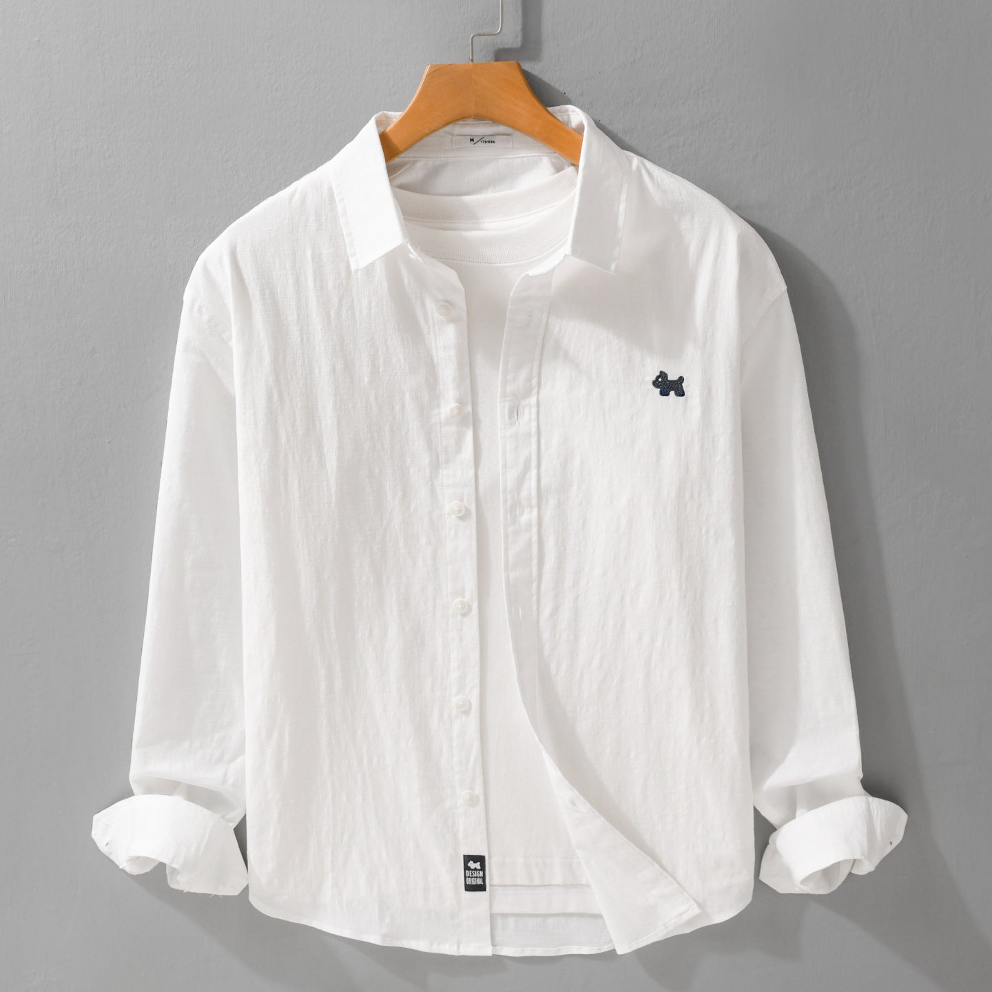 Men's Lightweight Cotton Layering Shirt with Integrated T-Shirt Insert and Dog Embroidery Chichicherry