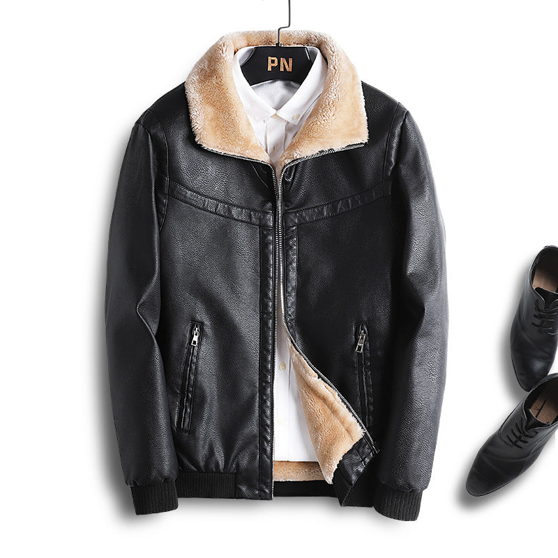 Men's leather imitation pilot jacket with teddy lining and faux fur collar Chichicherry