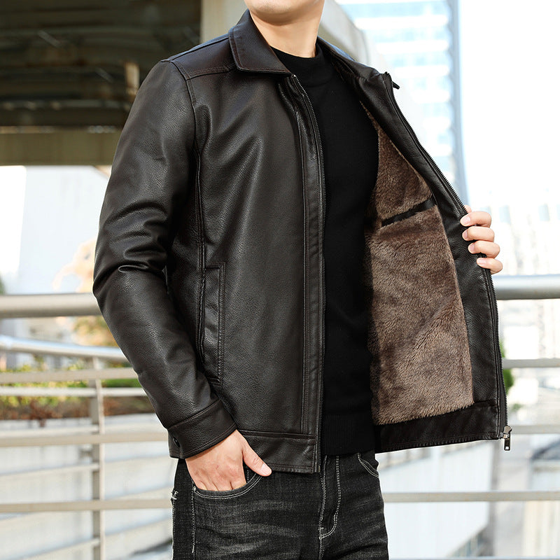 Men's Genuine Leather Blouson with Shirt Collar, Slim Fit and Concealed Zipper Chichicherry