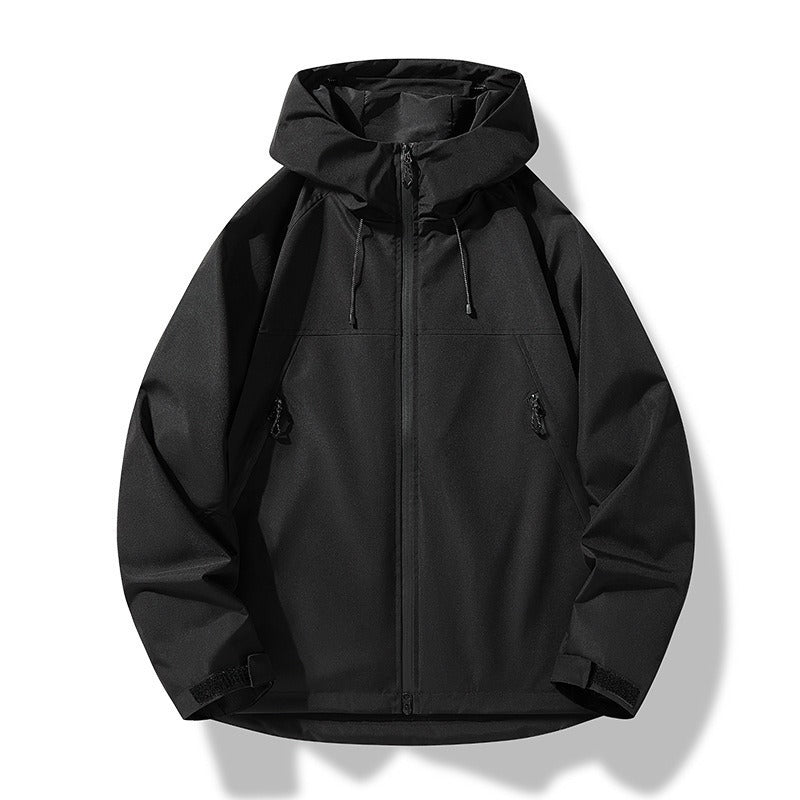 Men's Lightweight Two-Tone Softshell Hoodie Jacket with Hood, Zipper Pockets and Elastic Hem Chichicherry