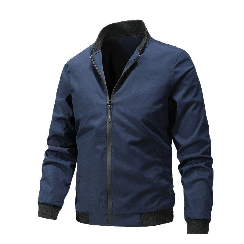 Men's Lightweight Windproof Bomber Jacket with Stand Collar and Ribbed Cuffs Chichicherry