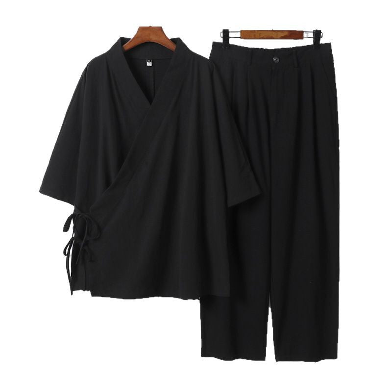 Unisex Kimono-Leisure-Set with Wrap Top and Elastic Waist Pants Chichicherry