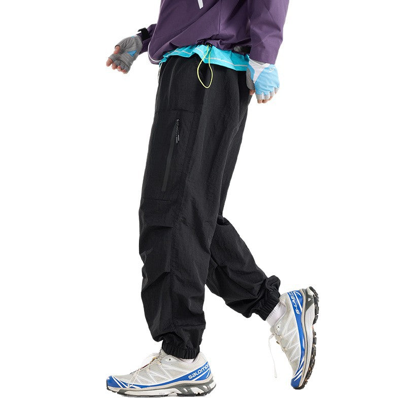 Men's Lightweight Tech Cargo Jog Pants made of Ripstop with Thigh Zipper and Elastic Hem Chichicherry