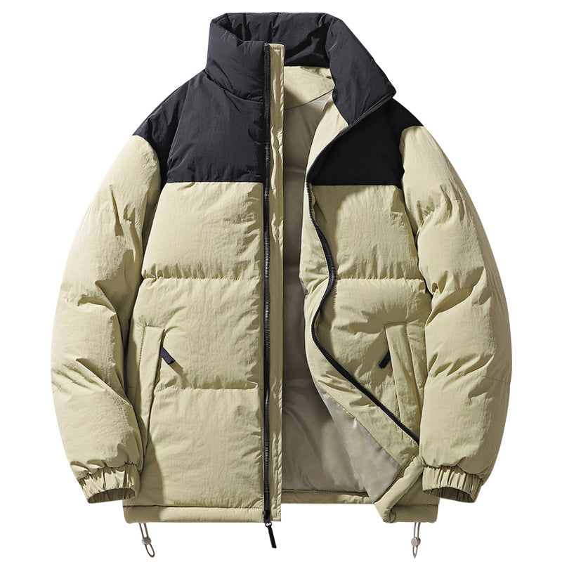 Men's Padded Quilted Jacket with High Collar, Drawstring Hem and Contrast Panel Chichicherry