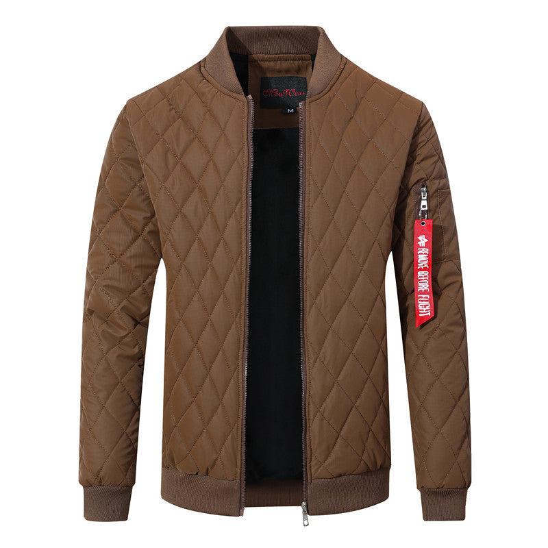 Men's Quilted Bomber Jacket with Diamond Quilting and Arm Pocket Chichicherry
