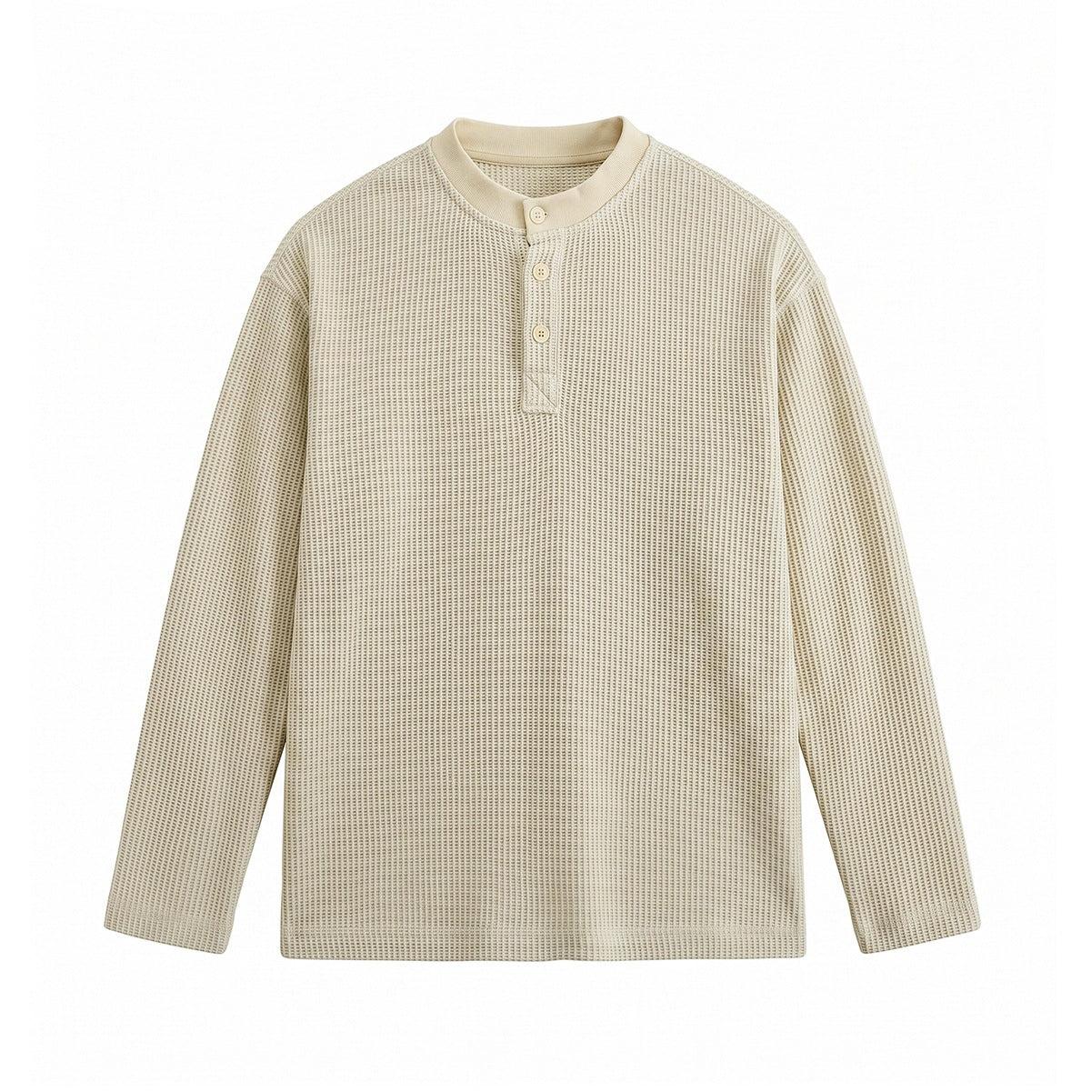 Men's waffle knit henley long sleeve shirt with button placket and relaxed fit Chichicherry