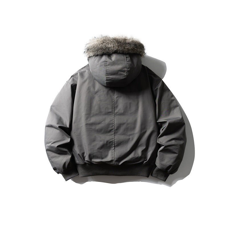 Men's Insulated Winter Bomber Jacket with Hood and Faux Fur Trim Chichicherry