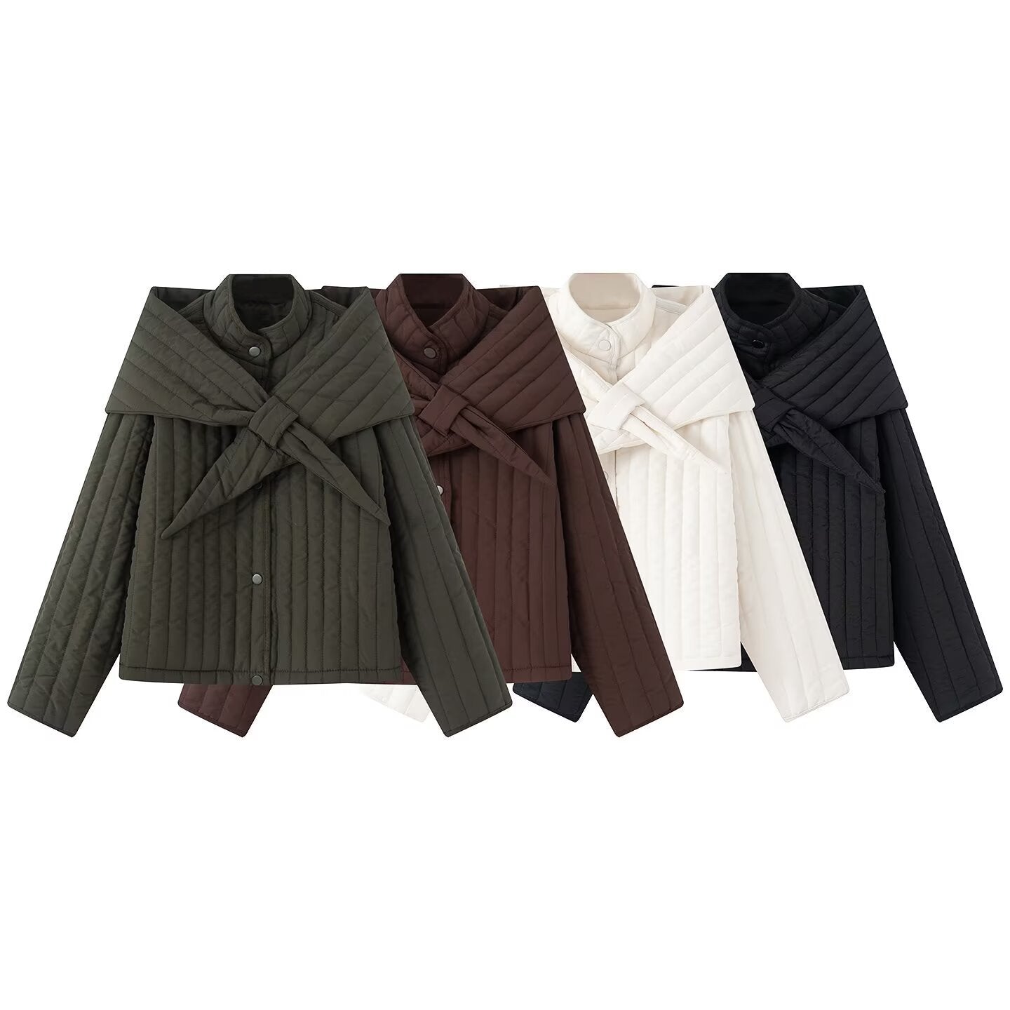 Women's quilted jacket with oversized wrap collar and snap button placket Chichicherry