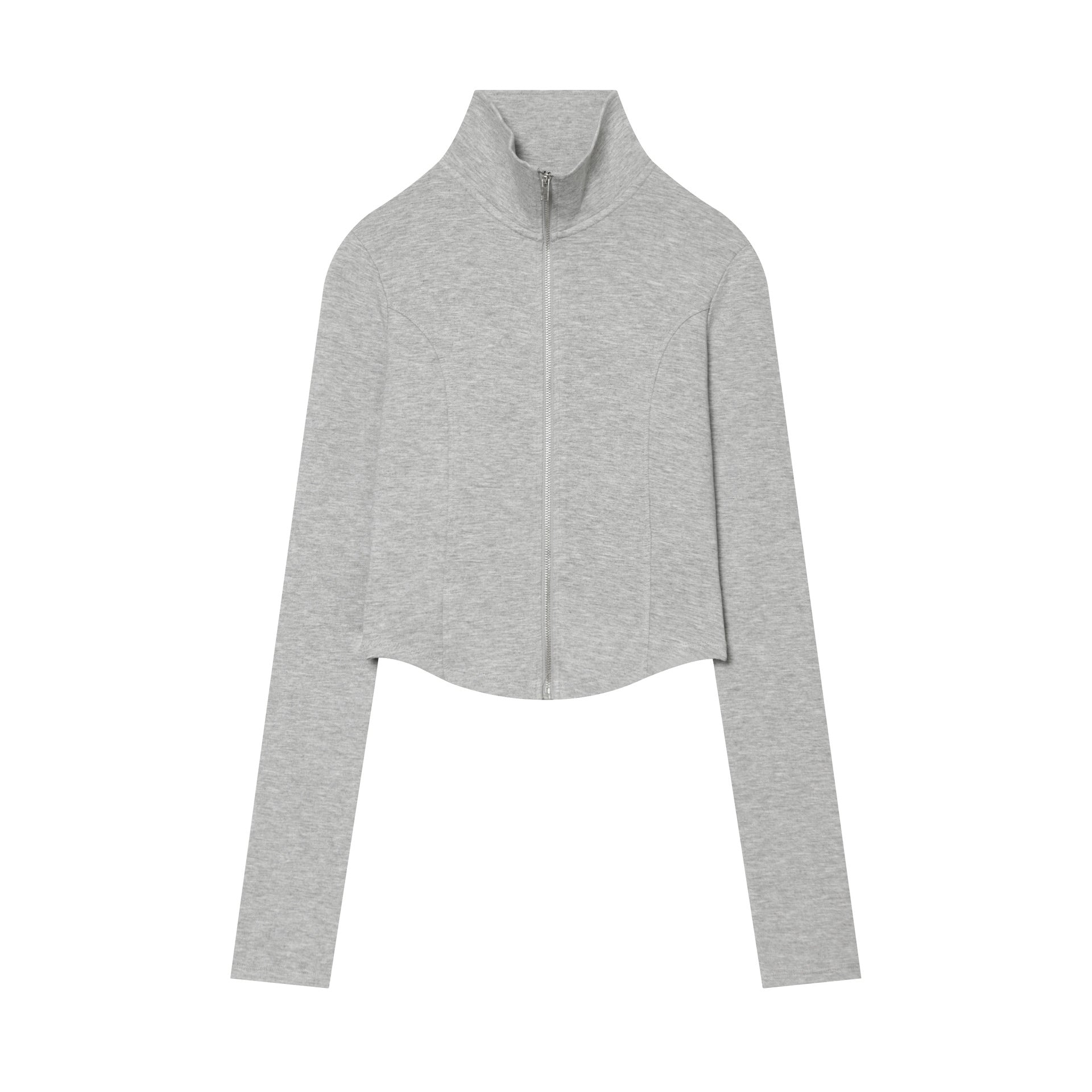 Women's Cropped Sweat Jacket with High Stand-Up Collar, Full-Zip and Tailored Peplum Look Chichicherry