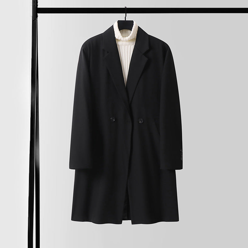 Men's Double-Breasted Wool Blend Coat with Extended Length and Classic Lapels Chichicherry