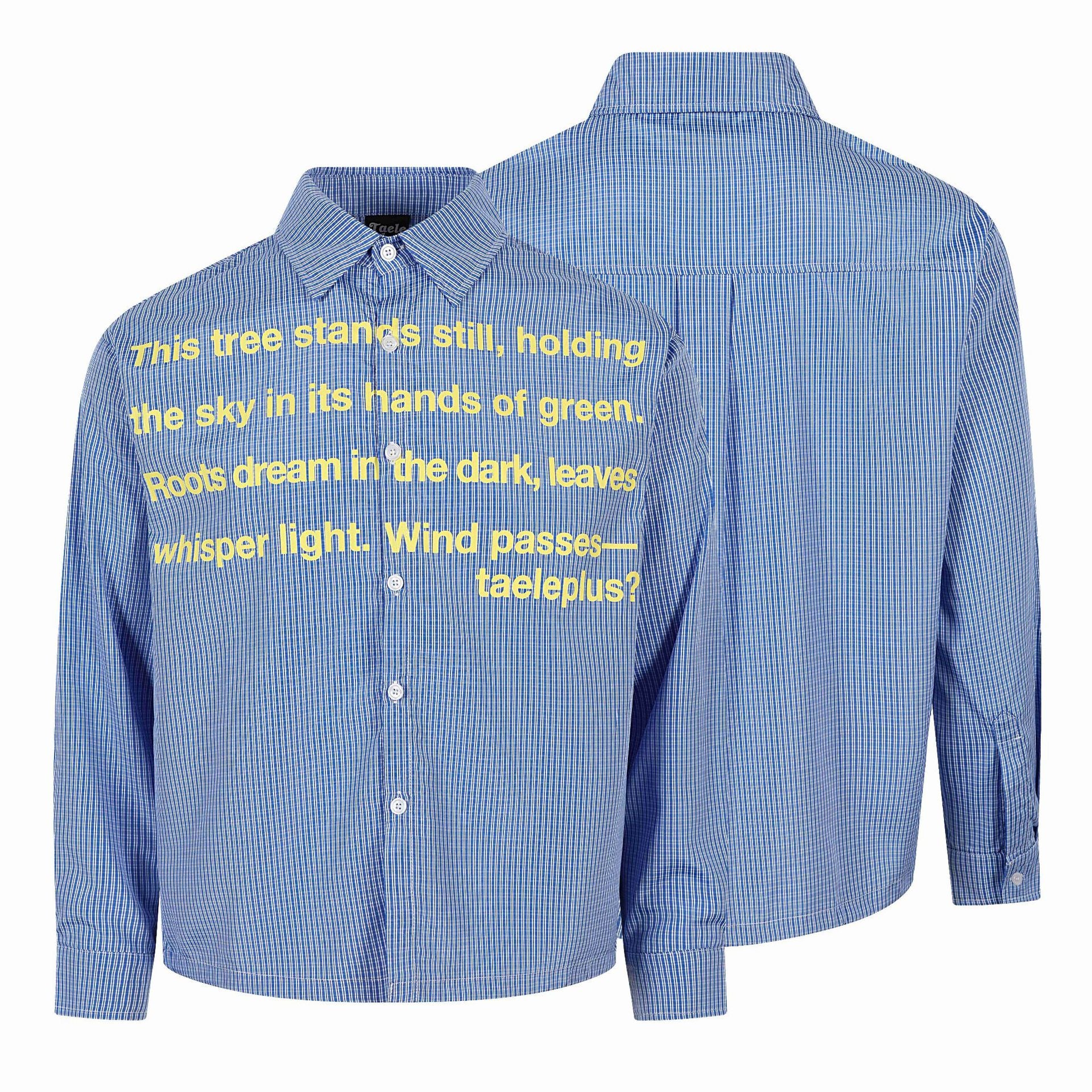 Unisex Shirt jacket with striped seersucker look and eye-catching typo print Chichicherry