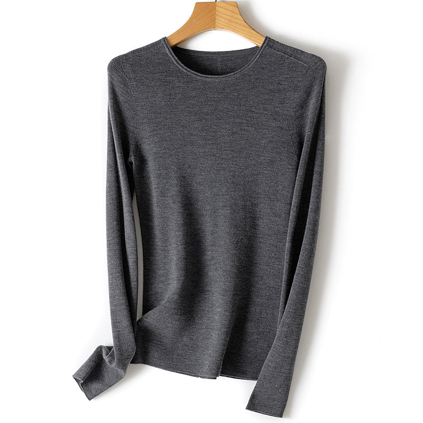 Women Fine Long Sleeve Fine Knit Sweater with Round Neck and Slim Fit Chichicherry