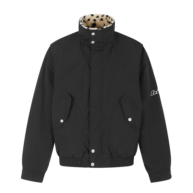 Women's Padded Blouson Jacket with Stand-Up Collar and Leopard Lining Chichicherry