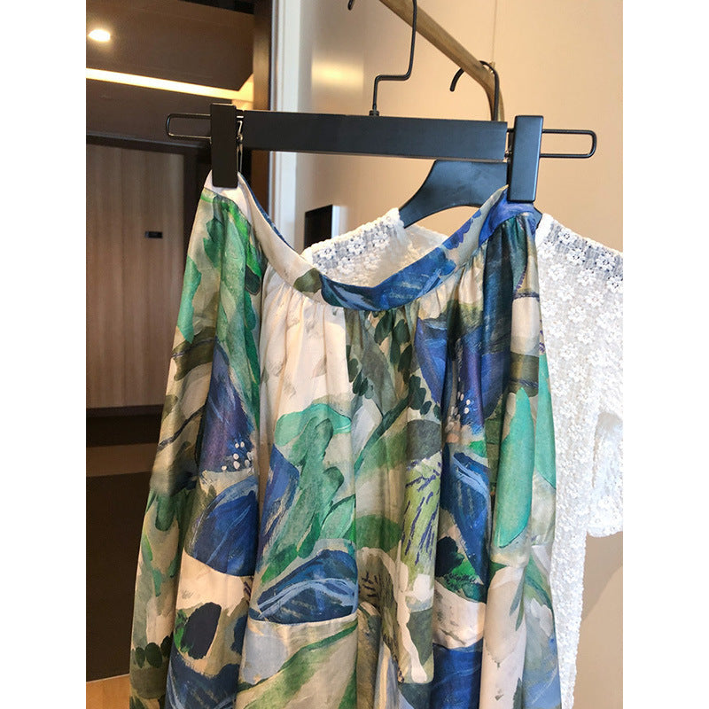 Ladies Elegant and Airy Blouse Combination with Maxi Skirt Drune