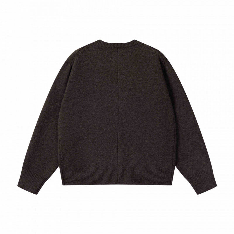 Unisex Boxiger Fine Knit Cardigan with Round Neck and Continuous Button Placket Chichicherry