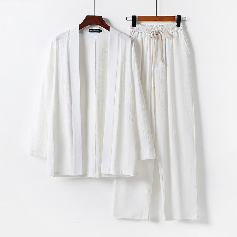 Men's Loose Kimono Loungewear Set made of lightweight cotton blend with elastic drawstring pants Chichicherry