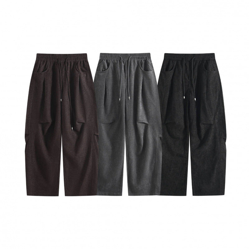 Women's Wide High-Waist Trousers with Drawstring and Large Patch Pockets Chichicherry
