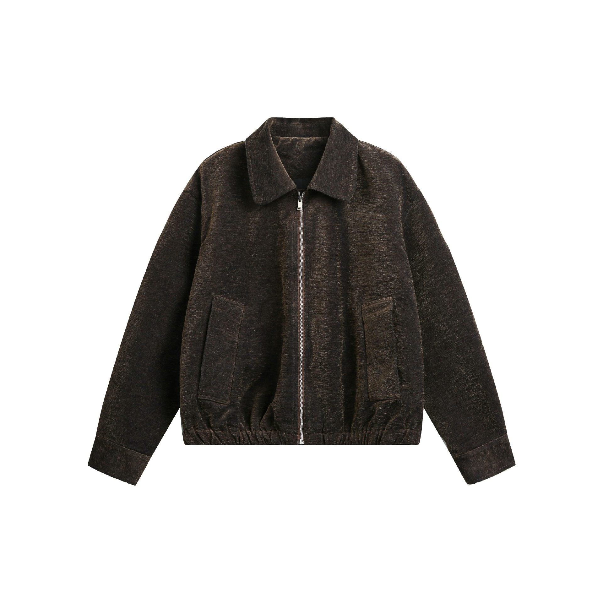 Unisex Boxy Bomber Jacket with Shirt Collar, Front Zipper and Flap Pockets Chichicherry