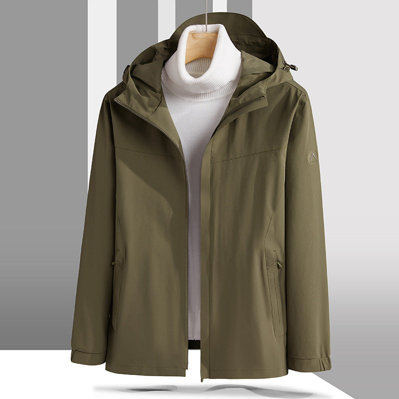 Men's Lightweight Technical Softshell Jacket with Adjustable Hood and Minimalist Athletic Fit Chichicherry