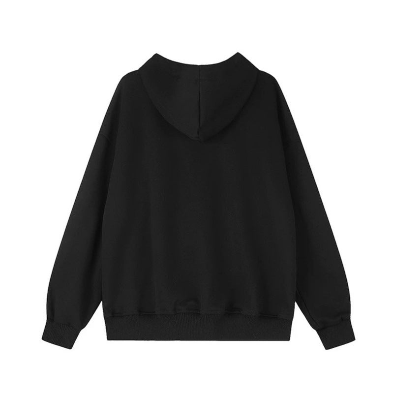 Women's hooded sweat jacket with decorative stone shoulder panel, star zipper, and oversized silhouette Chichicherry