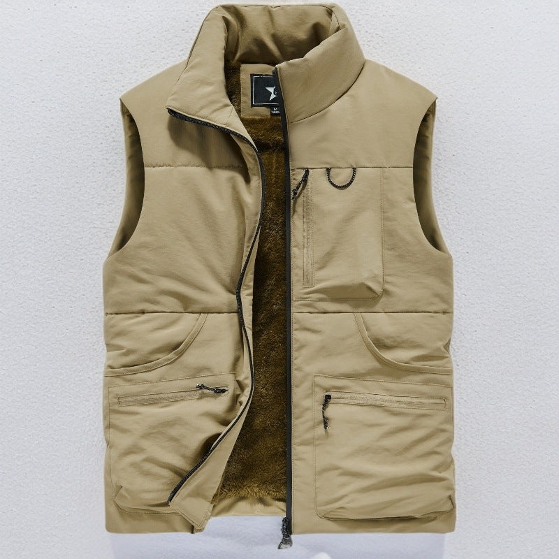 Men's Sleeveless Utility Padded Vest with Teddy Lining and High Collar Chichicherry