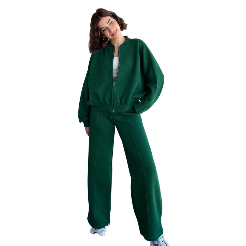 Damen Oversized Zip-Hoodie-Set mit Cropped Top und weiter Naht-Sweathose Chichicherry