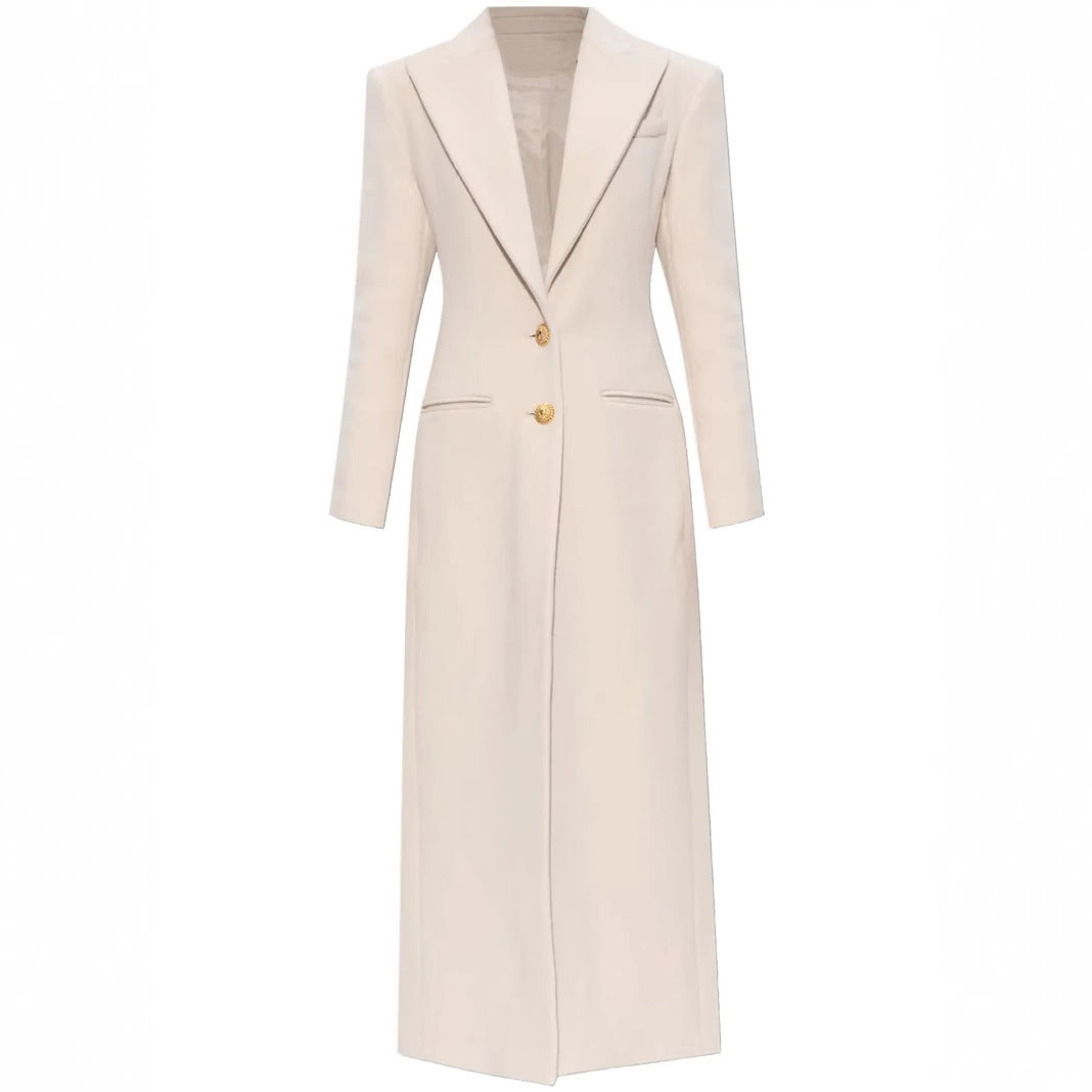 Women’s long-cut wool coat with tailored fit and golden buttons Chichicherry