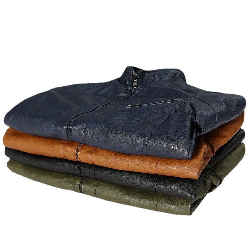 Men's slim-fit faux leather blouson with high closing stand collar and shoulder padding Chichicherry
