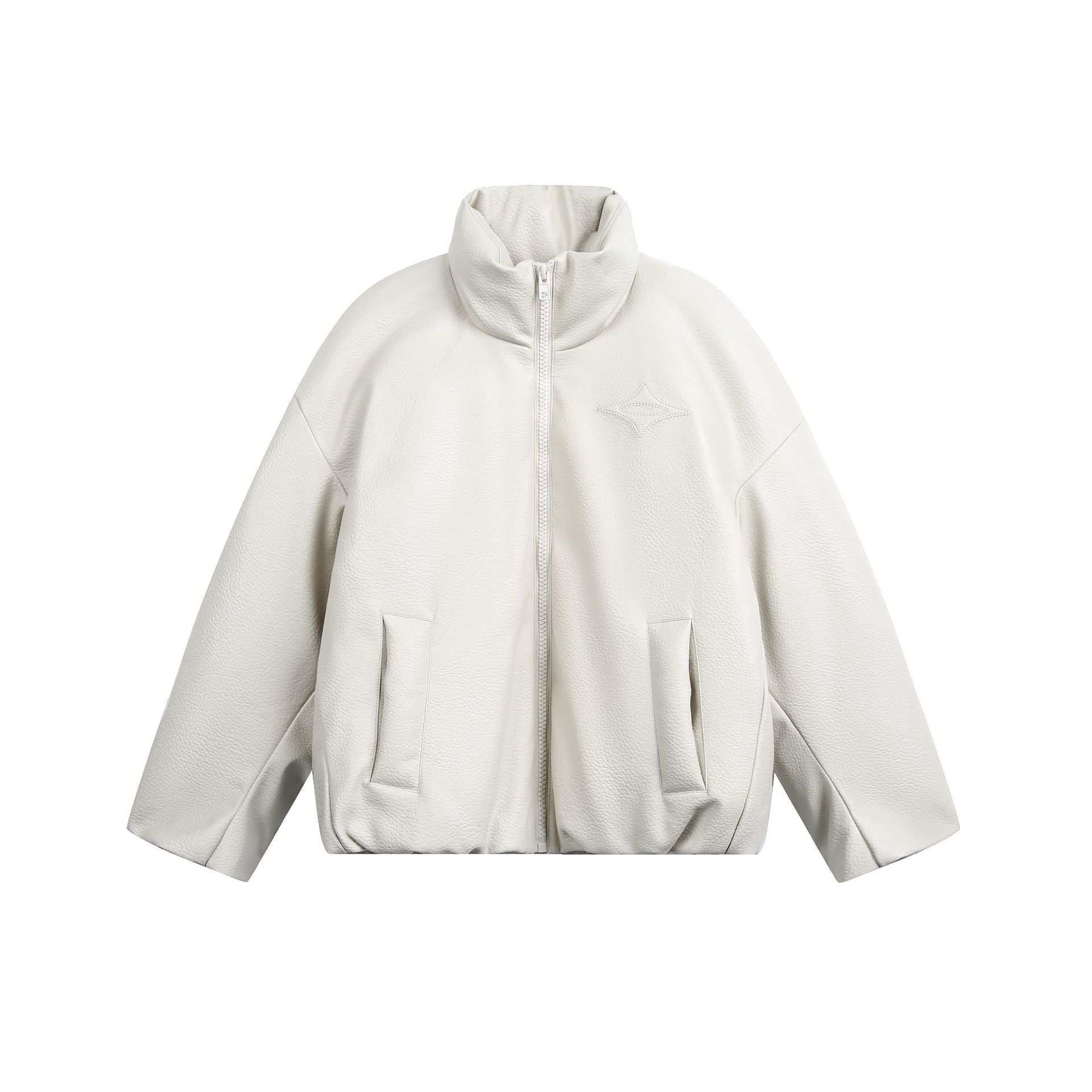 Women's Oversized Faux Leather Bomber Jacket with High Stand-Up Collar Chichicherry