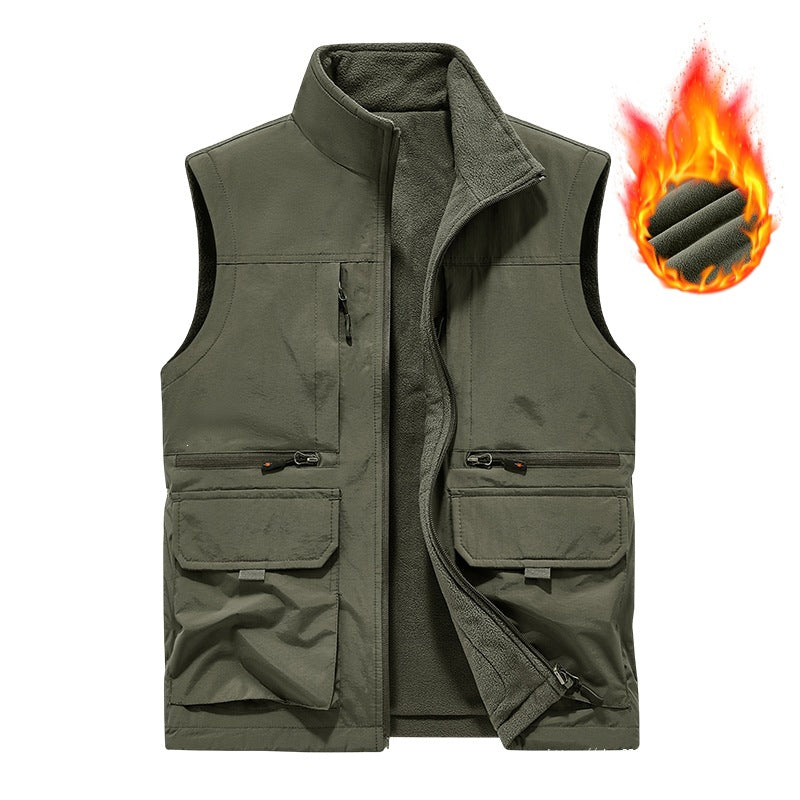 Men's Insulated Utility Vest with Fleece Lining, Windproof Outer Layer and Multi-Function Pockets Chichicherry