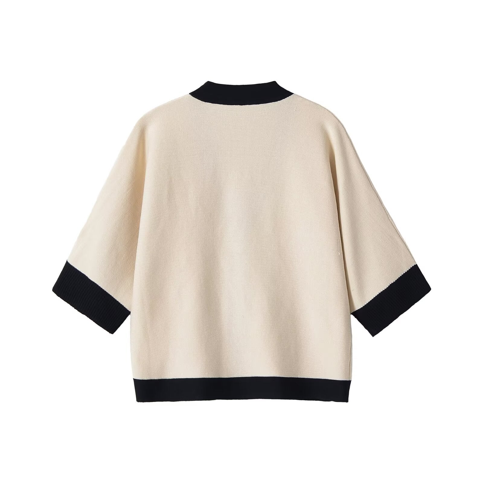 Ladies Short Sleeve Knit Cape Cardigan with Contrast Trim Chichicherry