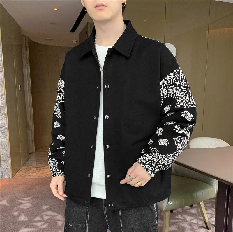 Men's Lightweight Coach Jacket with Bandana Print Sleeves and Snap Front Chichicherry