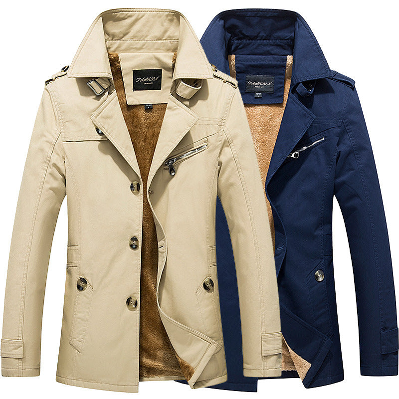 Men's short coat in trench coat style with teddy lining, notch collar and shoulder patches Chichicherry