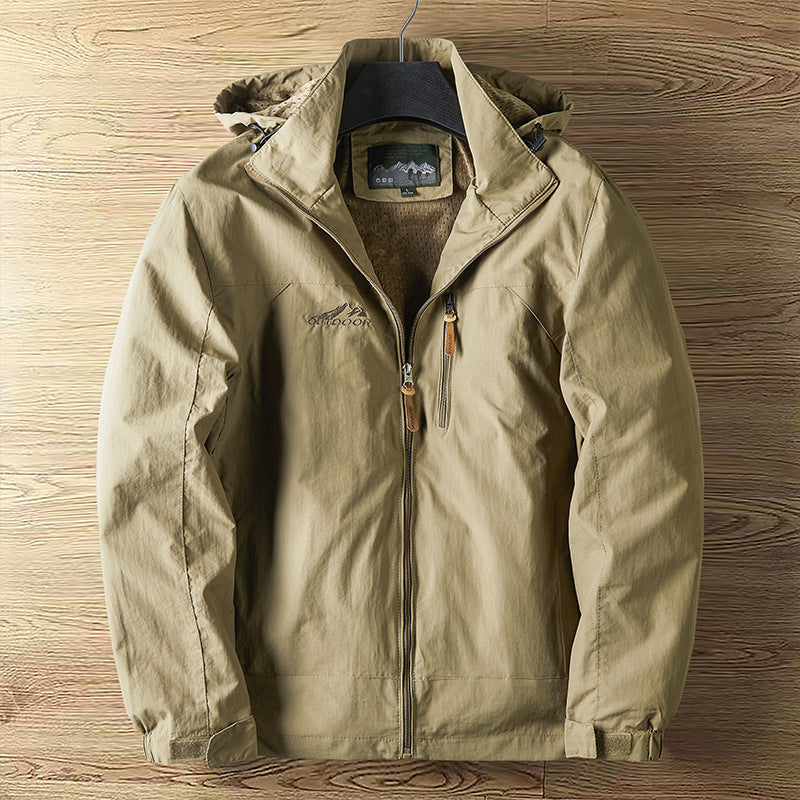 Men's Breathable Water-Repellent Outdoor Jacket with Hood and Zipper Chichicherry