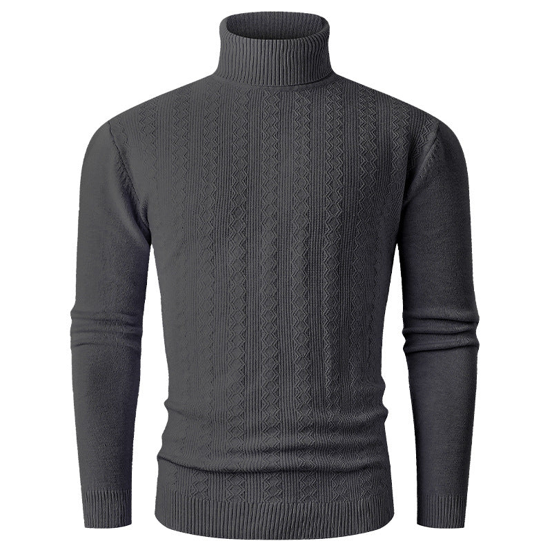 Men's turtleneck sweater made of fine knit with cable pattern and slim silhouette Chichicherry