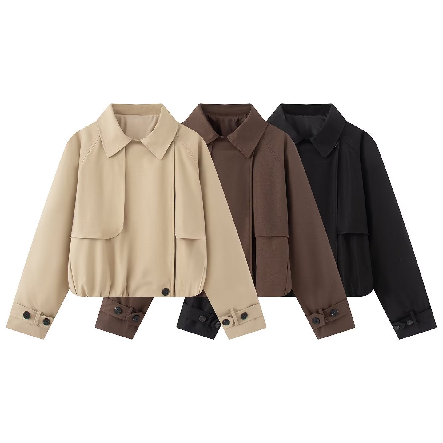 Women's Cropped Short Jacket with Cape Front, Shirt Collar and Adjustable Cuffs Chichicherry