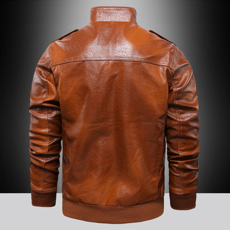 Men's insulated faux leather bomber jacket in military look with appliqués and ribbed finishes Chichicherry
