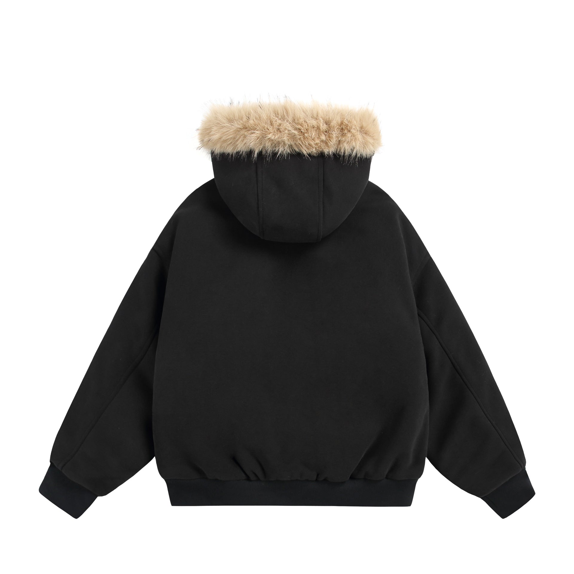 Women's Short Boxy Hooded Blouson made of French Terry with voluminous Faux Fur Edging Chichicherry