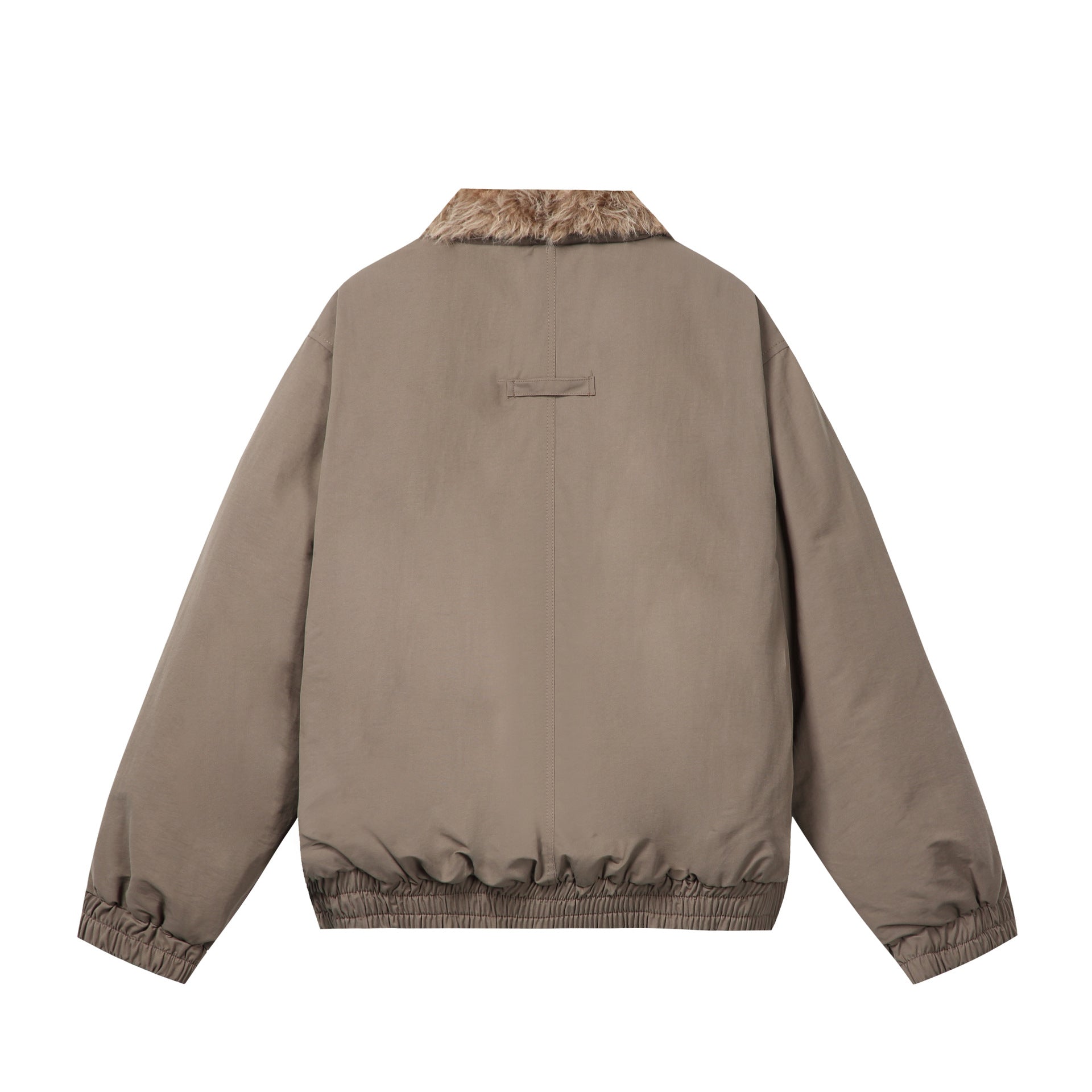 Women's Minimalist Thermo Blouson Jacket with Faux Fur Shawl Collar and Elastic Tunnel Drawstring Hem Chichicherry