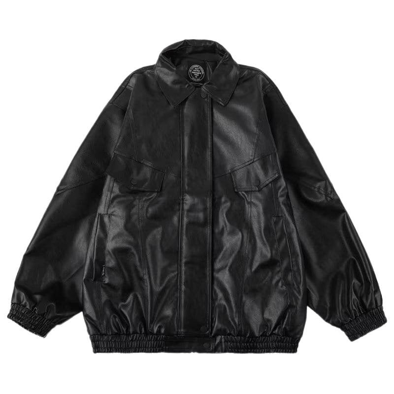 Herren Oversized Kunstleder Bomberjacke mit Pattentaschen Chichicherry