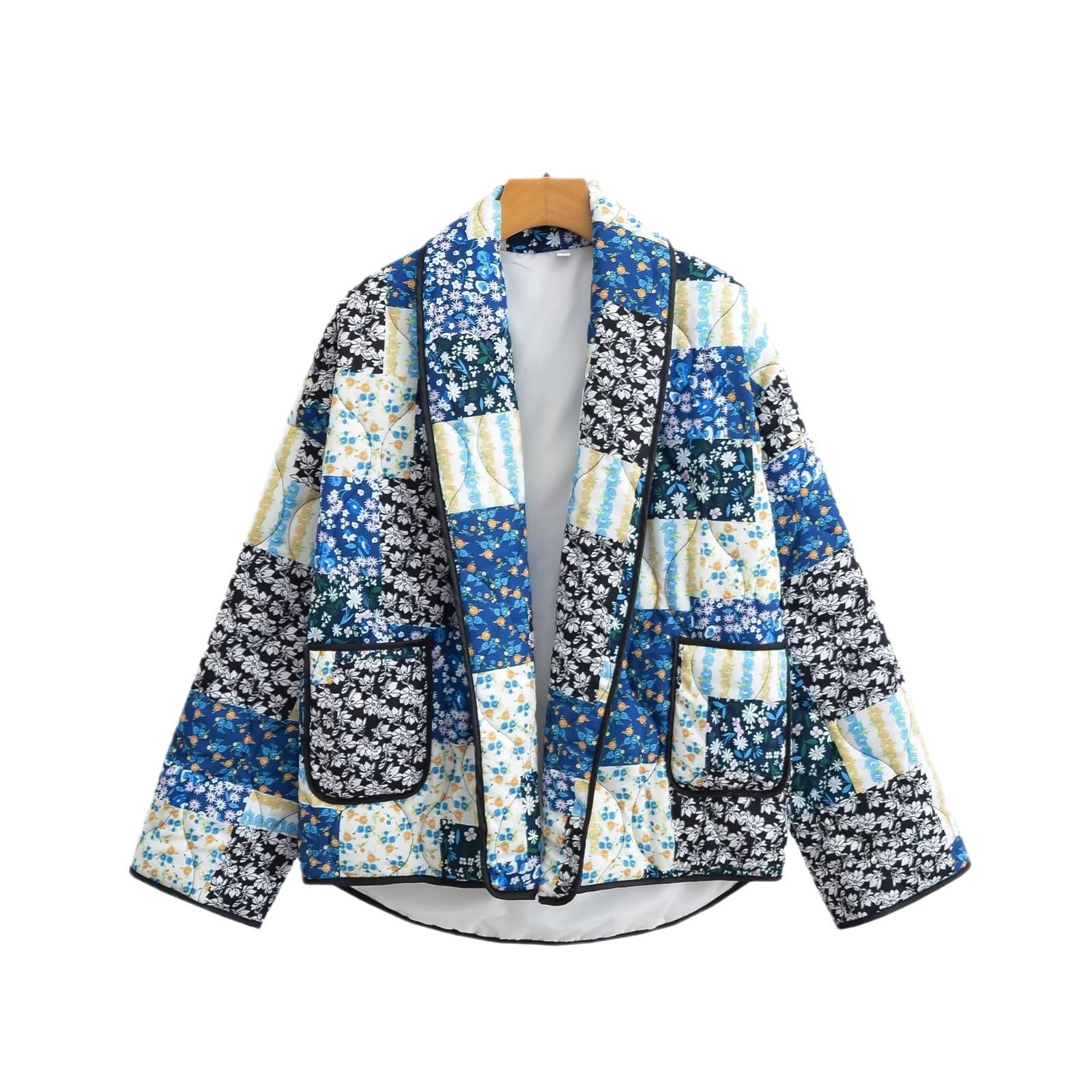 Ladies Quilted Patchwork Jacket with Contrast Piping and Patch Pockets Chichicherry