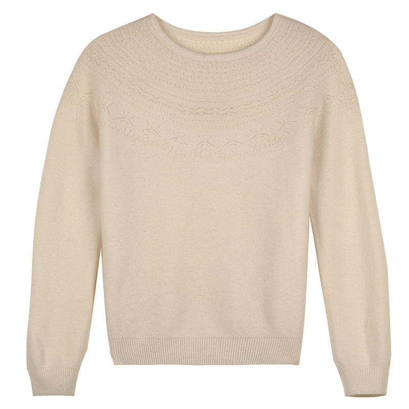 Women's round neck fine knit pullover with structured yoke and cashmere look Chichicherry