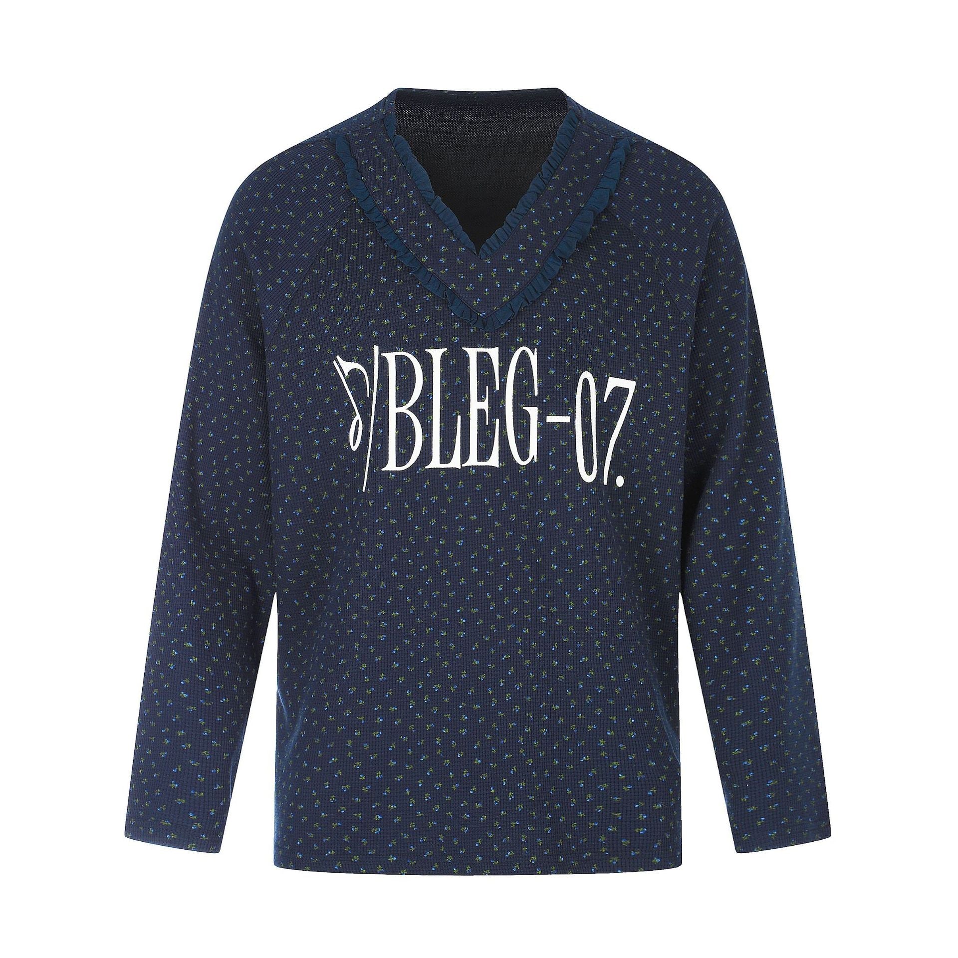 Women's fine structure V-neck knitted sweater with ruffle collar Chichicherry