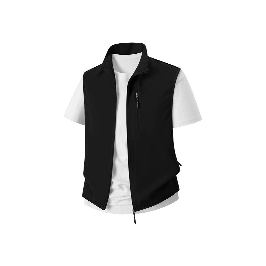 Men's Lightweight Softshell Utility Vest with Stand Collar, water-repellent outer layer and zip pockets Chichicherry
