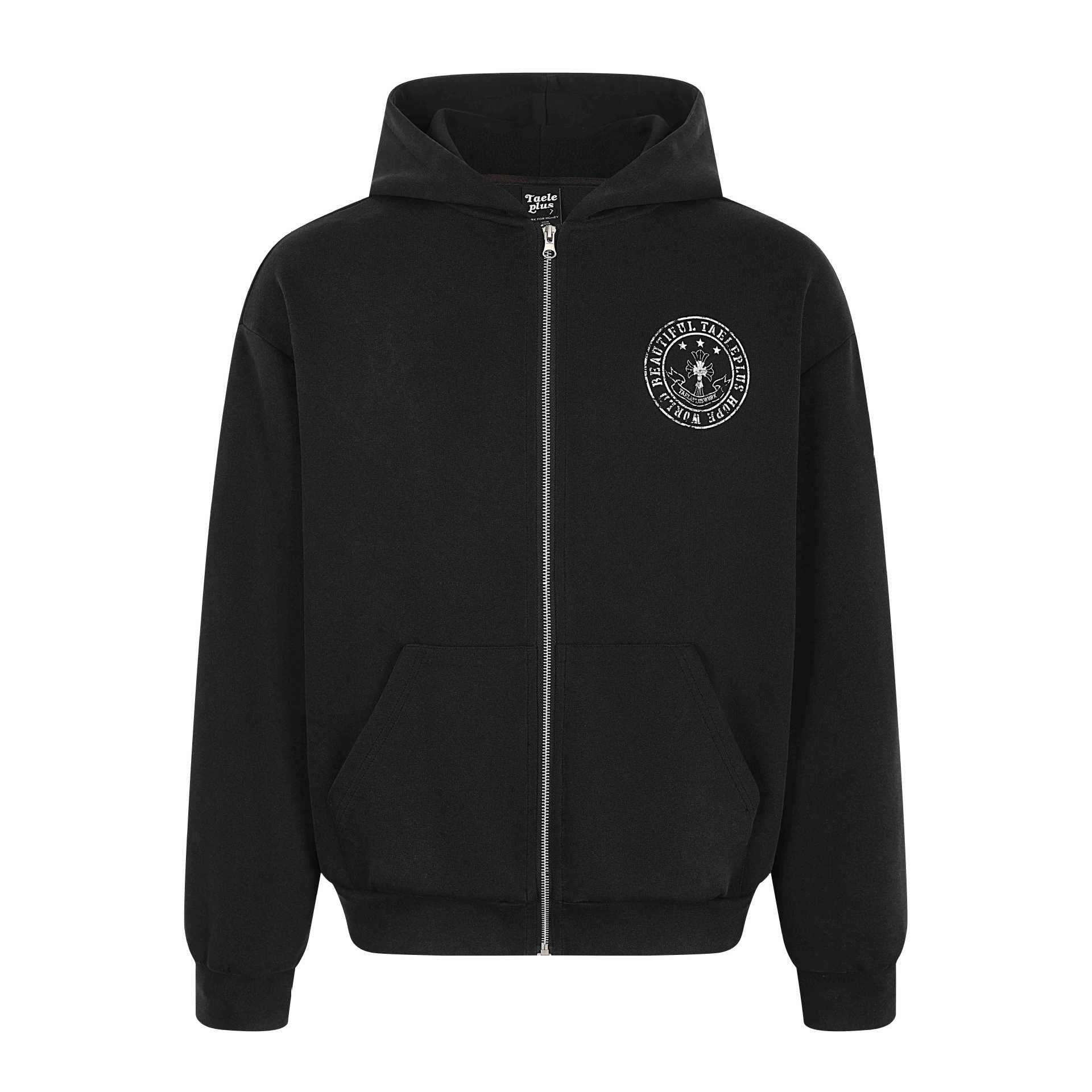 Unisex hooded zip jacket in oversized boxy cut with chest emblem Chichicherry