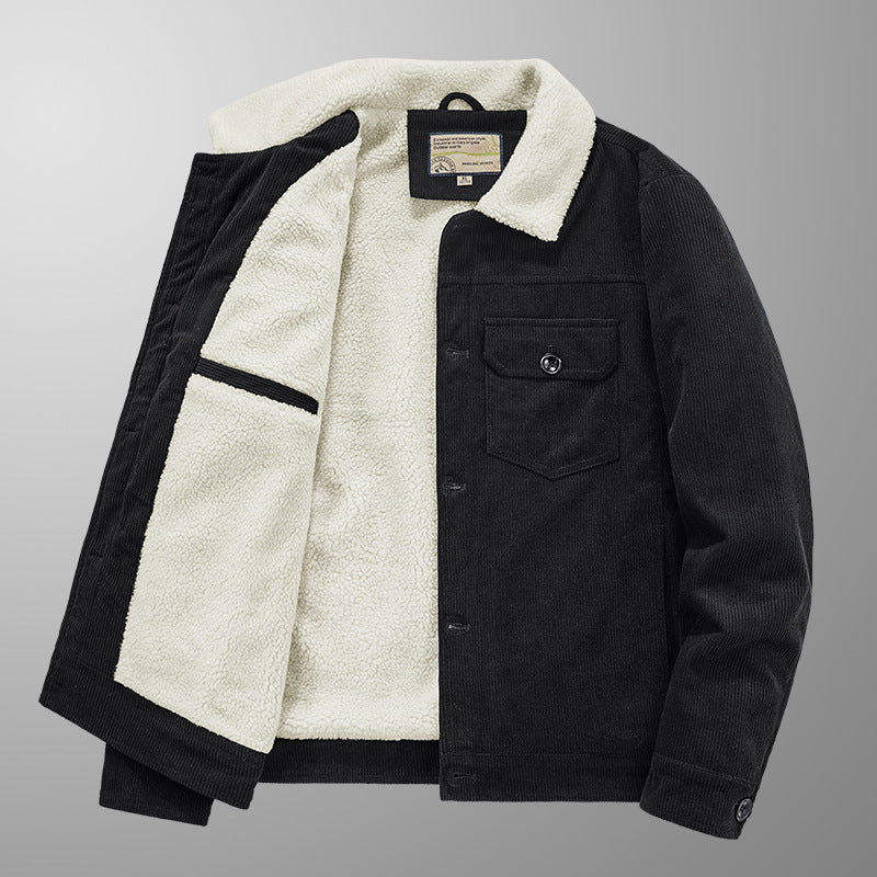 Men's cord trucker jacket with Sherpa lining, chest flap pocket and straight hem Chichicherry