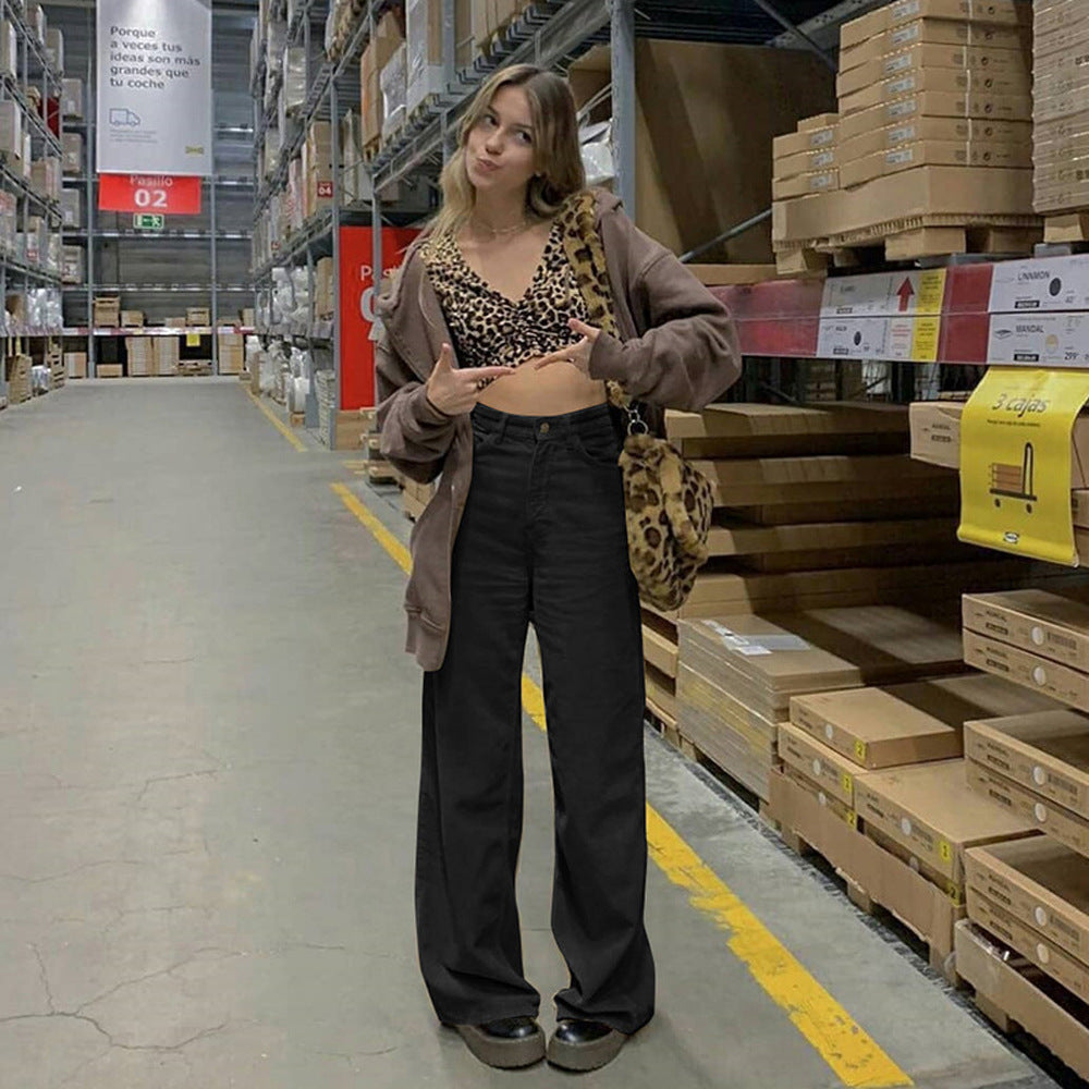 Women's high-waisted wide waistband pants in retro style Chichicherry