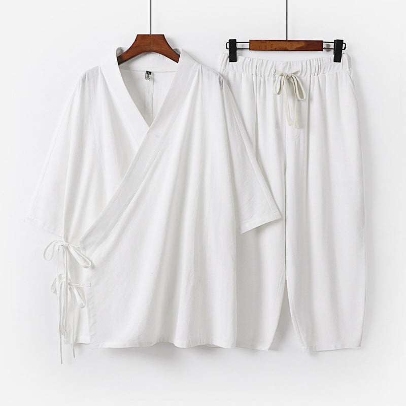 Men's Kimono Loungewear Set with Wrap Top, Drawstring Waist Pants and Loose Fit Chichicherry