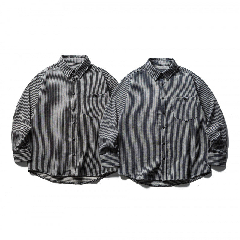 Men's Striped Oversized Shirt made of Washed Cotton Blend with Chest Pocket Chichicherry